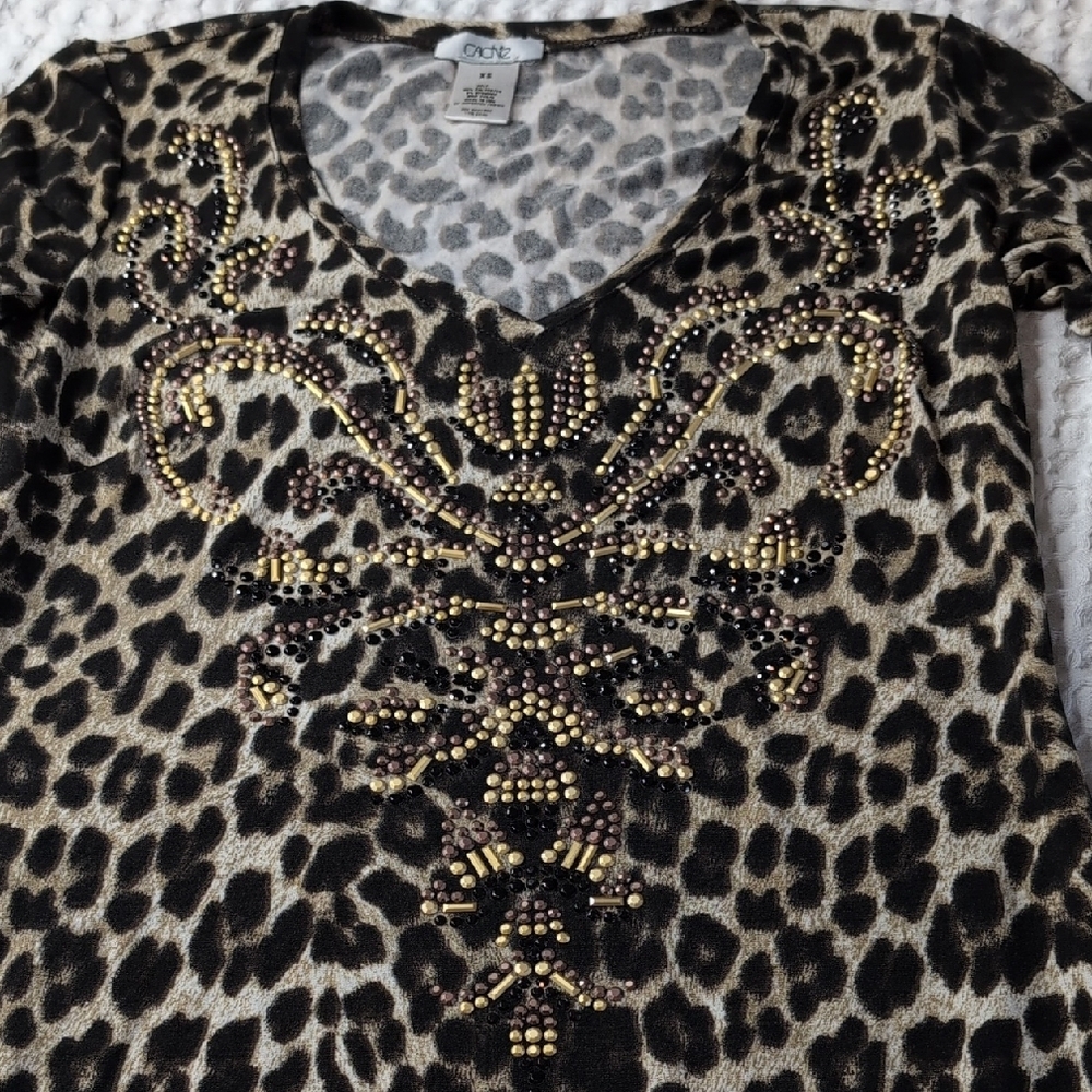 Cache Leopard Patterned Long Sleeve Vintage Top - image 7